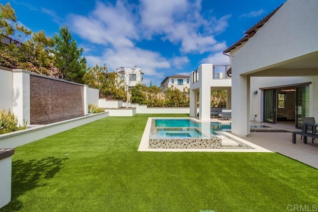 6222 Artisan Way, San Diego, CA 92130 - exterior space with a patio area, fence, a balcony, and a pool with connected hot tub