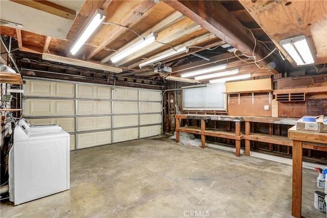 garage featuring a workshop area