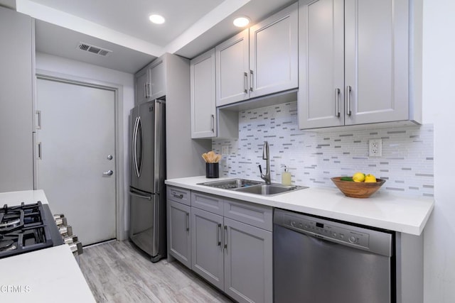 2441 Chandler Ave Unit 2, Simi Valley, CA 93065 - kitchen featuring gray cabinetry, visible vents, a sink, and appliances with stainless steel finishes