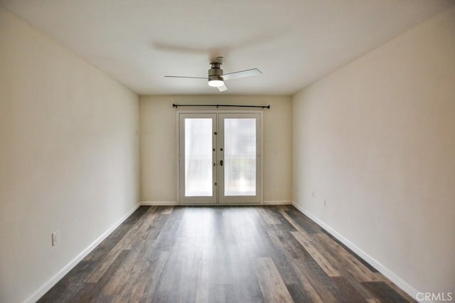 17200 Newhope St Unit 206, Fountain Valley, CA 92708 - empty room with french doors, dark wood-style floors, and ceiling fan