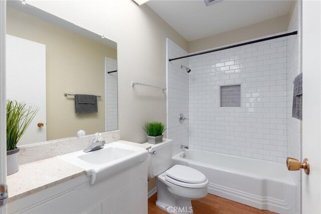 28590 Middlebury Way, Menifee, CA 92586 - bathroom with toilet, vanity, shower / bath combination, and wood finished floors