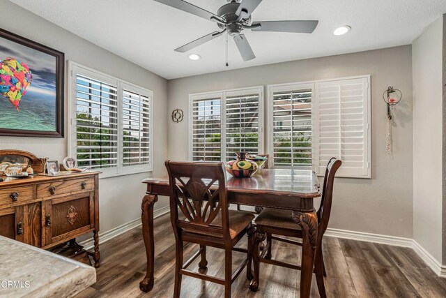 2752 Lemon Dr, Simi Valley, CA 93063 - dining space with dark wood-type flooring, ceiling fan, and recessed lighting