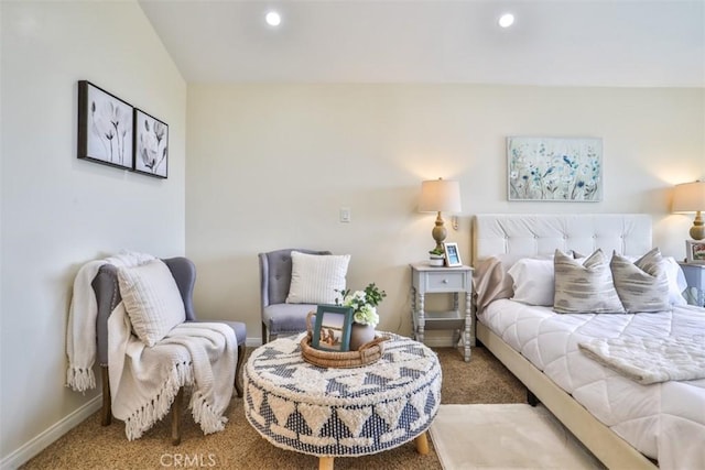 bedroom featuring light colored carpet, recessed lighting, and baseboards