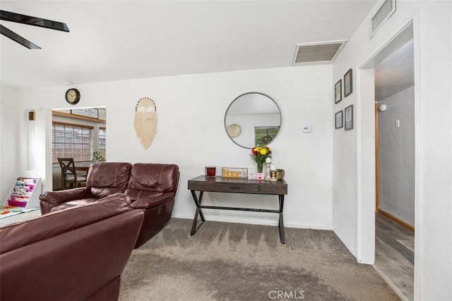 3432 N Arrowhead Ave, San Bernardino, CA 92405 - carpeted living area with ceiling fan
