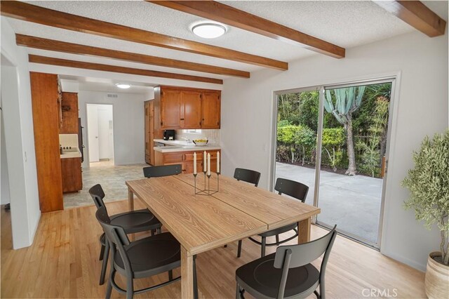 6833 Sultana Ave, San Gabriel, CA 91775 - dining room with beam ceiling, light wood-style floors, and a textured ceiling