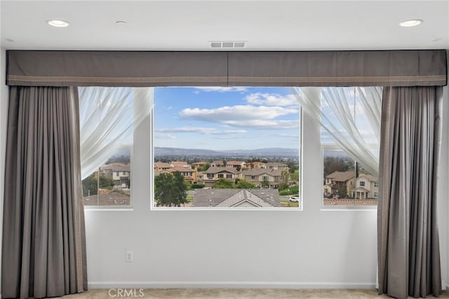 676 E Desert Willow Rd, Azusa, CA 91702 - unfurnished dining area with baseboards, visible vents, recessed lighting, and a residential view