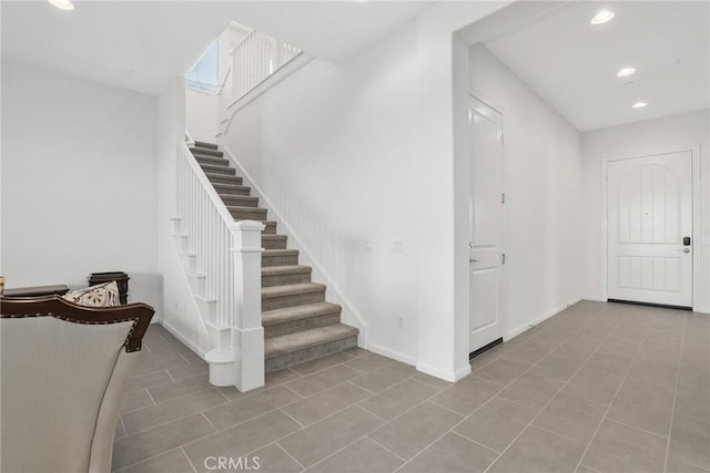 676 E Desert Willow Rd, Azusa, CA 91702 - stairs with baseboards, tile patterned flooring, and recessed lighting