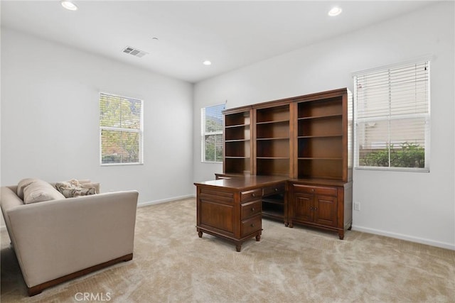 676 E Desert Willow Rd, Azusa, CA 91702 - office with recessed lighting, visible vents, baseboards, and light carpet