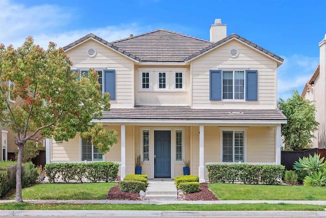 17236 Eagle Canyon Way, San Diego, CA 92127 - traditional-style home with a chimney, covered porch, and a tile roof