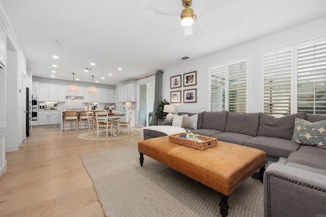 17236 Eagle Canyon Way, San Diego, CA 92127 - living room with recessed lighting, light wood finished floors, and ceiling fan