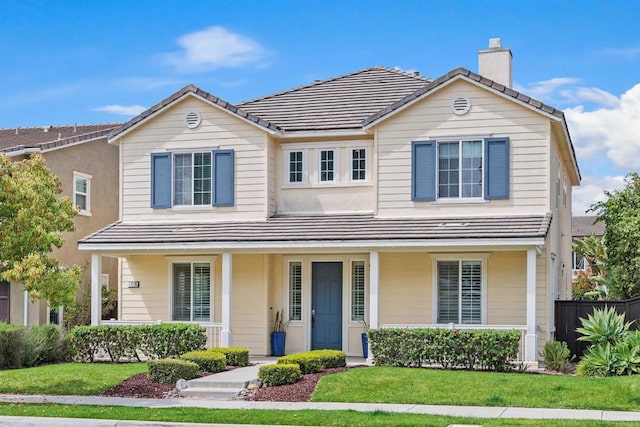 17236 Eagle Canyon Way, San Diego, CA 92127 - traditional-style house with a chimney, covered porch, and a tiled roof
