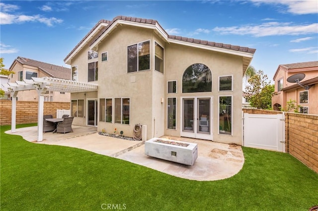 23015 Edenton Pl, Valencia, CA 91354 - rear view of property with a pergola, a yard, a patio area, and a fire pit