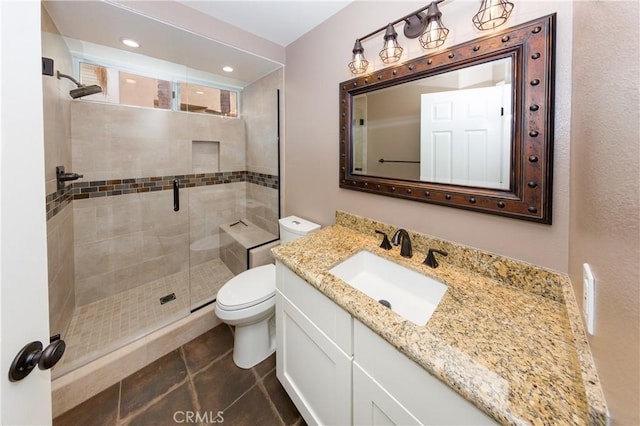 23015 Edenton Pl, Valencia, CA 91354 - full bath with vanity, toilet, a stall shower, and tile patterned floors