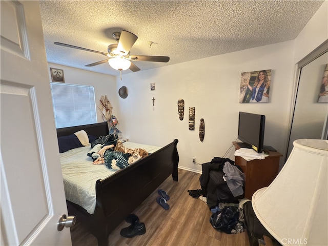 3702 W 126th St, Hawthorne, CA 90250 - bedroom with a textured ceiling, wood finished floors, and a ceiling fan