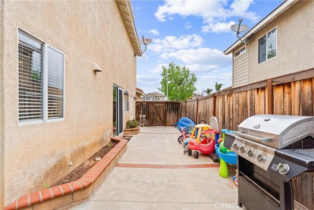 view of patio / terrace with a fenced backyard and area for grilling