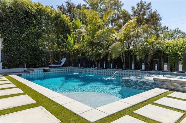 view of pool with fence and a fenced in pool