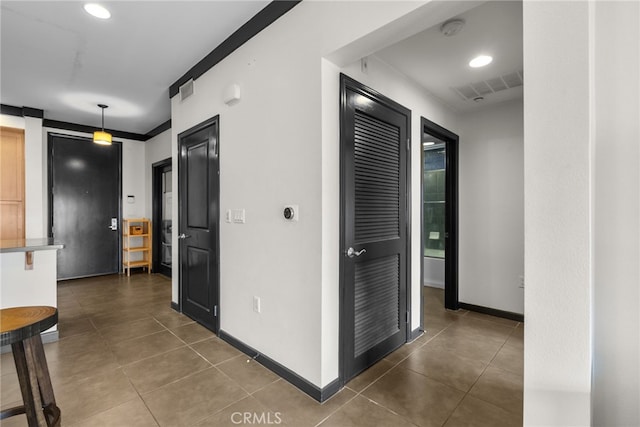 12842 Palm St Unit 301, Garden Grove, CA 92840 - hall featuring dark tile patterned flooring and recessed lighting