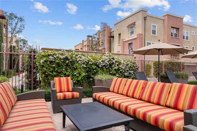 12842 Palm St Unit 301, Garden Grove, CA 92840 - view of patio featuring an outdoor living space and a residential view