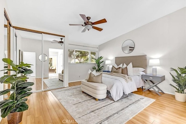 86 Sandpiper Unit 17, Irvine, CA 92604 - bedroom with lofted ceiling, a ceiling fan, wood finished floors, and a closet