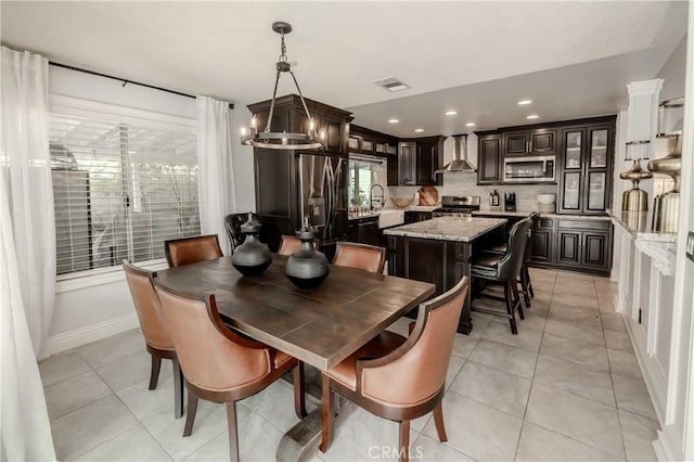 dining area featuring visible vents, recessed lighting, and light tile patterned floors