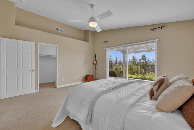 2487 Columbine Dr, Alpine, CA 91901 - bedroom with access to outside, light colored carpet, ceiling fan, baseboards, and a spacious closet