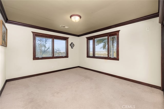 spare room with baseboards, a wealth of natural light, visible vents, and carpet