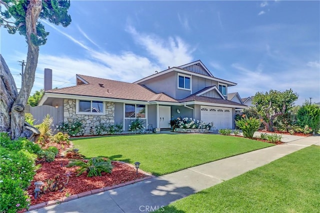 16591 Busby Ln, Huntington Beach, CA 92647 - traditional-style home featuring stone siding, board and batten siding, and driveway