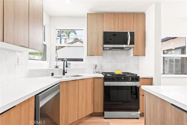 2430 Van Wick St, Inglewood, CA 90303 - kitchen with appliances with stainless steel finishes, light countertops, backsplash, a sink, and modern cabinets