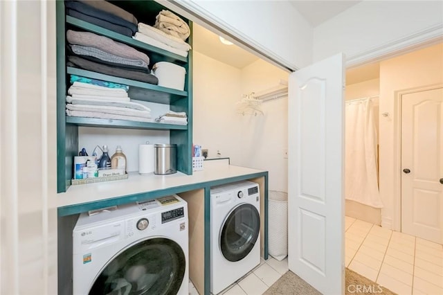 516 Orange Grove Ave, South Pasadena, CA 91030 - laundry area featuring laundry area, light tile patterned floors, and washing machine and dryer