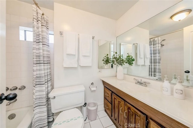 516 Orange Grove Ave, South Pasadena, CA 91030 - bathroom featuring vanity, tile patterned floors, shower / bath combination with curtain, and toilet