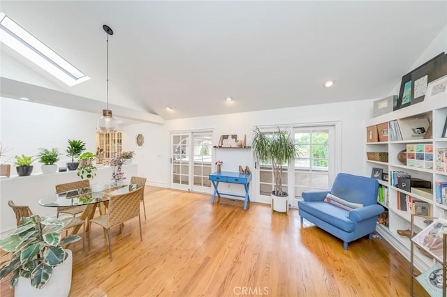 516 Orange Grove Ave, South Pasadena, CA 91030 - sitting room with vaulted ceiling with skylight, recessed lighting, and light wood finished floors
