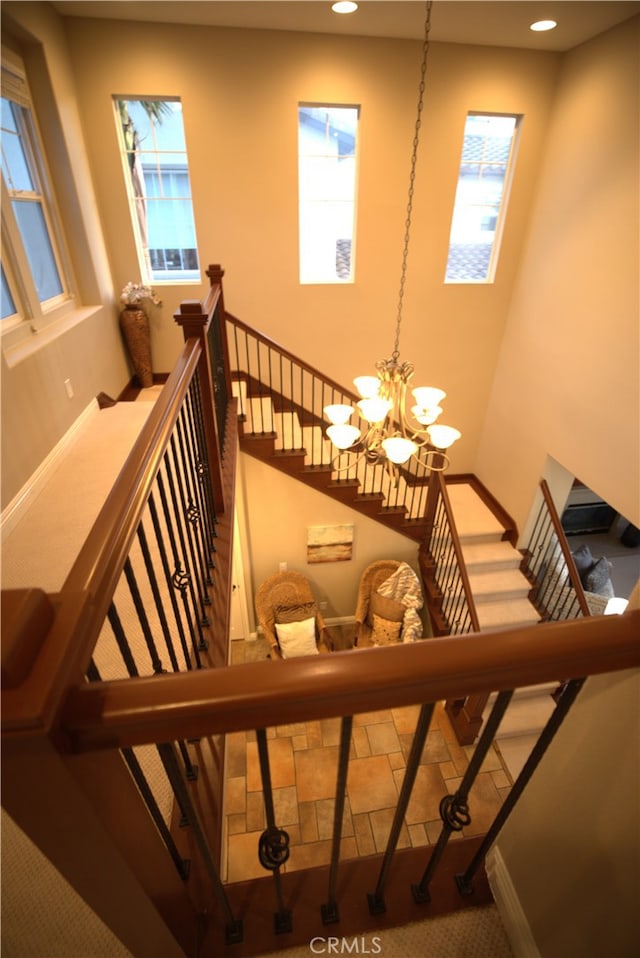 4505 Cresta Babia, San Clemente, CA 92673 - stairway with a chandelier and recessed lighting