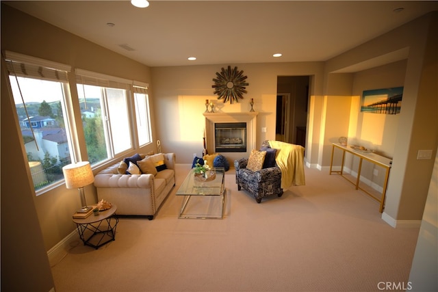 4505 Cresta Babia, San Clemente, CA 92673 - carpeted living area with a glass covered fireplace and recessed lighting