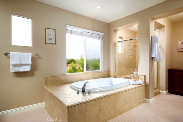 4505 Cresta Babia, San Clemente, CA 92673 - bathroom with a bath, a stall shower, and recessed lighting
