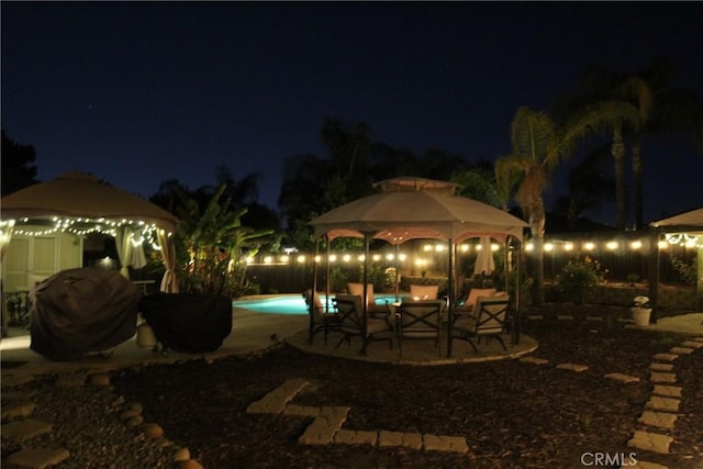 2653 Ashcroft Ave, Clovis, CA 93611 - exterior space with a patio, a gazebo, and a fenced in pool