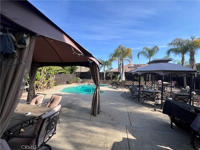 2653 Ashcroft Ave, Clovis, CA 93611 - view of pool with a fenced in pool, a gazebo, a patio, and a fenced backyard