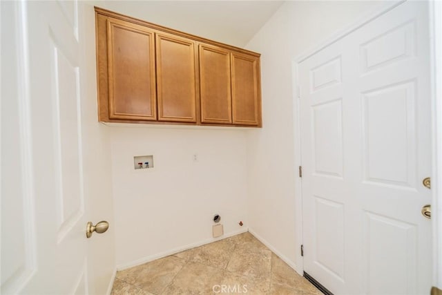 36877 Meadow Brook Way, Beaumont, CA 92223 - laundry area featuring cabinet space, hookup for a washing machine, light tile patterned flooring, baseboards, and electric dryer hookup