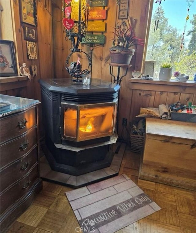 32647 Holly Trl, Frazier Park, CA 93225 - details featuring a wood stove and wooden walls