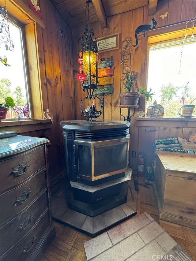 32647 Holly Trl, Frazier Park, CA 93225 - interior details featuring a wood stove and wooden walls