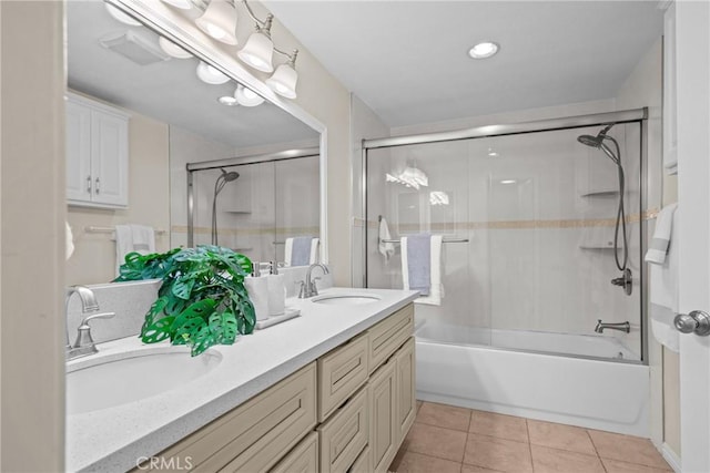 2357 Palos Verdes Dr W Unit 3, Palos Verdes Estates, CA 90274 - bathroom with bath / shower combo with glass door, tile patterned floors, double vanity, and a sink