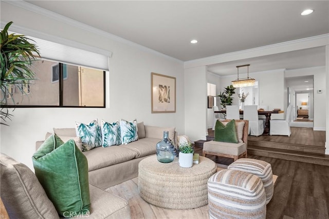 2357 Palos Verdes Dr W Unit 3, Palos Verdes Estates, CA 90274 - living room with wood finished floors, ornamental molding, and recessed lighting
