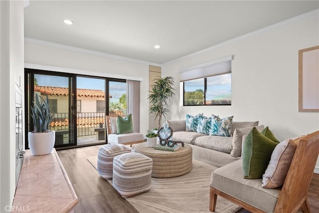 2357 Palos Verdes Dr W Unit 3, Palos Verdes Estates, CA 90274 - living area with ornamental molding, recessed lighting, and wood finished floors