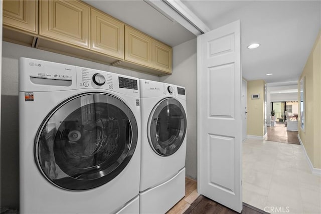 2357 Palos Verdes Dr W Unit 3, Palos Verdes Estates, CA 90274 - laundry room with recessed lighting, cabinet space, baseboards, and washer and dryer