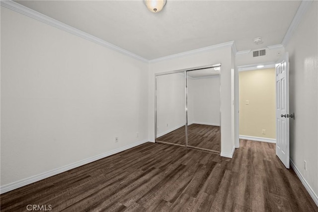 2357 Palos Verdes Dr W Unit 3, Palos Verdes Estates, CA 90274 - unfurnished bedroom with a closet, dark wood-type flooring, visible vents, and ornamental molding