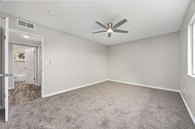513 River Oaks Dr, Bakersfield, CA 93309 - unfurnished bedroom featuring baseboards, a ceiling fan, visible vents, and carpet floors