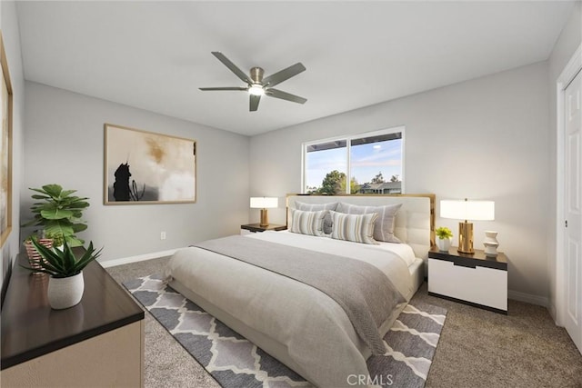 513 River Oaks Dr, Bakersfield, CA 93309 - bedroom with baseboards, carpet floors, and ceiling fan