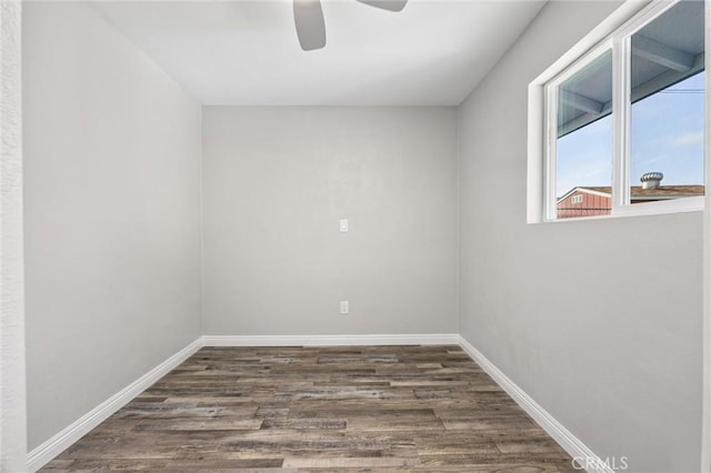 513 River Oaks Dr, Bakersfield, CA 93309 - empty room with wood finished floors, a ceiling fan, and baseboards
