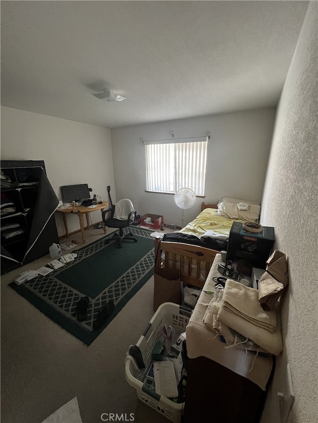 16389 Viho Ct, Apple Valley, CA 92307 - bedroom featuring a textured wall, an office area, and carpet floors