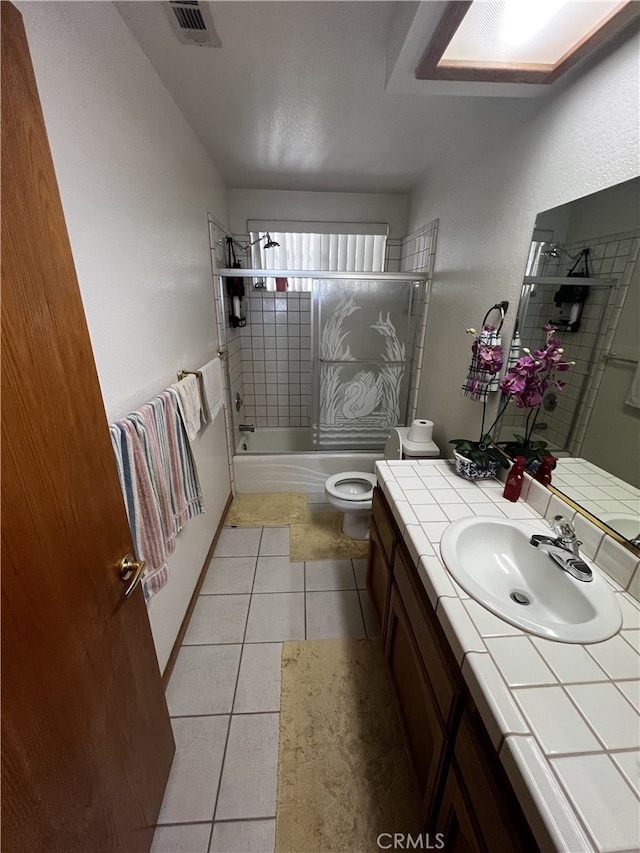 16389 Viho Ct, Apple Valley, CA 92307 - bathroom with vanity, shower / bath combination, toilet, and tile patterned floors