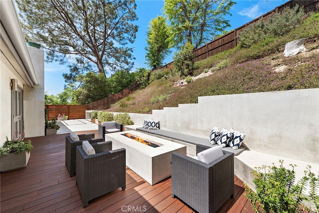 3120 Bern Dr, Laguna Beach, CA 92651 - deck with an outdoor living space with a fire pit and a fenced backyard